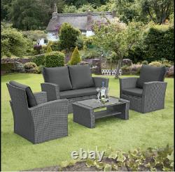 Rattan Garden Furniture 4 Piece Patio Dining Table Set Chairs Black Brown Grey