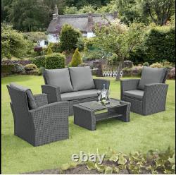 Rattan Garden Furniture 4 Piece Patio Dining Table Set Chairs Black Brown Grey