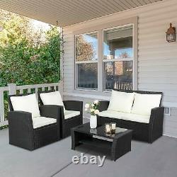 Rattan Garden Furniture 4 Piece Patio Set Table Chairs, Double Sofa, MIX Black Uk