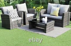 Rattan Garden Furniture 4 Piece Patio Set Table Chairs Grey or Brown