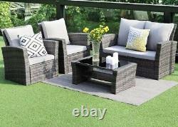 Rattan Garden Furniture 4 Piece Patio Set Table Chairs Grey or Brown