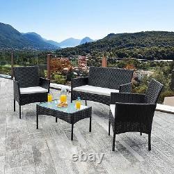 Rattan Garden Furniture 4 Piece Set Outdoor Patio Sofa Table Chairs Rain Covers