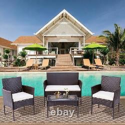 Rattan Garden Furniture 4 Piece Set Outdoor Patio Sofa Table Chairs Rain Covers