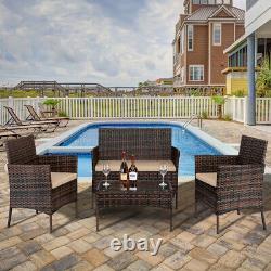 Rattan Garden Furniture 4 Piece Set Outdoor Wicker Patio Chairs Table Sofa Set