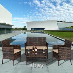 Rattan Garden Furniture 4 Piece Set Outdoor Wicker Patio Chairs Table Sofa Set