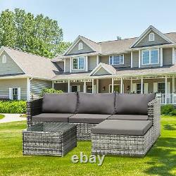 Rattan Garden Furniture 4-Seat Corner Lounge Sofa Table Outdoor Patio Mix Grey