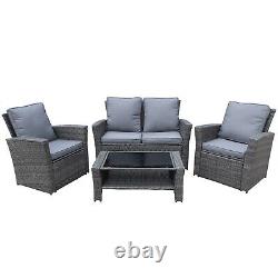 Rattan Garden Furniture 4 Seater Sofa Chair Patio Set Glass Coffee Table Grey