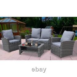 Rattan Garden Furniture 4 Seater Sofa Chair Patio Set Glass Coffee Table Grey