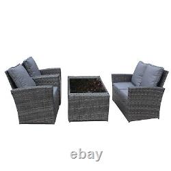 Rattan Garden Furniture 4 Seater Sofa Chair Patio Set Glass Coffee Table Grey
