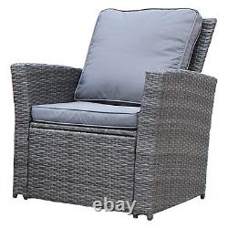 Rattan Garden Furniture 4 Seater Sofa Chair Patio Set Glass Coffee Table Grey