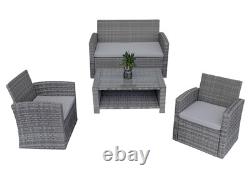 Rattan Garden Furniture 4 Seater Sofa Set Grey Outdoor Patio Lounge Coffee Table