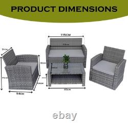 Rattan Garden Furniture 4 Seater Sofa Set Grey Outdoor Patio Lounge Coffee Table