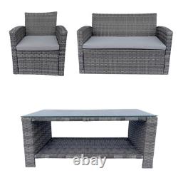 Rattan Garden Furniture 4 Seater Sofa Set Grey Outdoor Patio Lounge Coffee Table