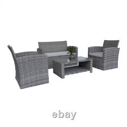 Rattan Garden Furniture 4 Seater Sofa Set Grey Outdoor Patio Lounge Coffee Table