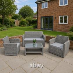 Rattan Garden Furniture 4 Seater Sofa Set Grey Outdoor Patio Lounge Coffee Table