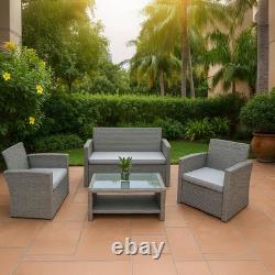 Rattan Garden Furniture 4 Seater Sofa Set Grey Outdoor Patio Lounge Coffee Table
