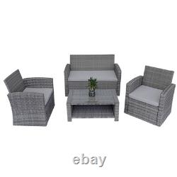 Rattan Garden Furniture 4 Seater Sofa Set Grey Outdoor Patio Lounge Coffee Table