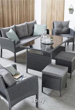 Rattan Garden Furniture 6 Piece Patio Set Table Chairs 7 Seater Black Grey