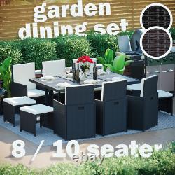 Rattan Garden Furniture 8 10 Seater Dining Table Chairs Cube Set Outdoor Patio