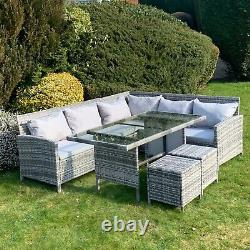 Rattan Garden Furniture 8 Seat Corner Sofa Dining Table Stool Set Outdoor Patio