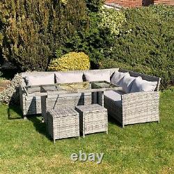 Rattan Garden Furniture 8 Seat Corner Sofa Dining Table Stool Set Outdoor Patio