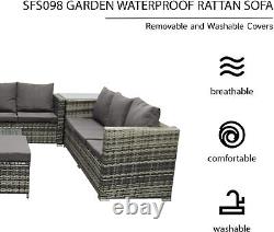 Rattan Garden Furniture 9 Seater Sofa Stool Chair Dining Table Patio Set SFS098