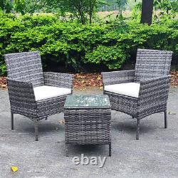 Rattan Garden Furniture Bistro 2 Seater Outdoor Patio Coffee Table Armchairs Set