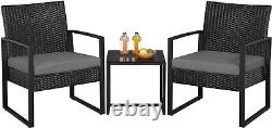 Rattan Garden Furniture Bistro Set Patio Outdoor Table and Chairs Armchair Black