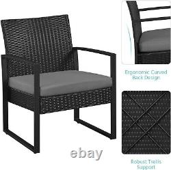 Rattan Garden Furniture Bistro Set Patio Outdoor Table and Chairs Armchair Black