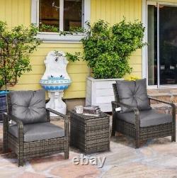 Rattan Garden Furniture Bistro Set Patio Outdoor Table and Chairs Armchair Grey