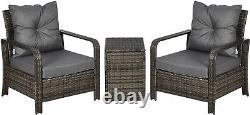 Rattan Garden Furniture Bistro Set Patio Outdoor Table and Chairs Armchair Grey