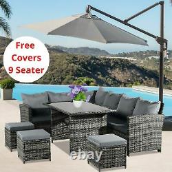 Rattan Garden Furniture Corner Sofa Dining Set Table Outdoor Patio 9 Seat Wicker