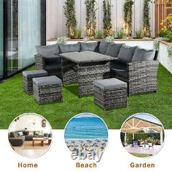 Rattan Garden Furniture Corner Sofa Dining Set Table Outdoor Patio 9 Seat Wicker