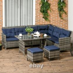 Rattan Garden Furniture Corner Sofa Set Glass Table Top Cushions Outdoor Patio