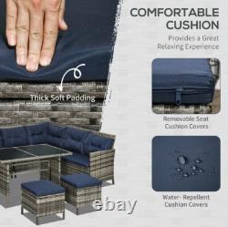 Rattan Garden Furniture Corner Sofa Set Glass Table Top Cushions Outdoor Patio