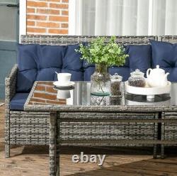 Rattan Garden Furniture Corner Sofa Set Glass Table Top Cushions Outdoor Patio