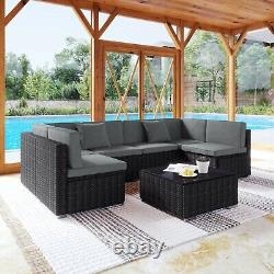 Rattan Garden Furniture Corner Sofa Set Grey Outdoor Patio Dining Set Grey