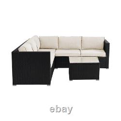 Rattan Garden Furniture Corner Sofa Set Outdoor Patio L-Shaped Lounge W Cushions