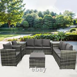 Rattan Garden Furniture Corner Sofa Set with 9 Seaters & Table for Outdoor Patio