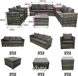 Rattan Garden Furniture Corner Sofa Set with 9 Seaters & Table for Outdoor Patio