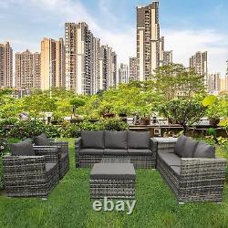 Rattan Garden Furniture Corner Sofa Set with 9 Seaters & Table for Outdoor Patio