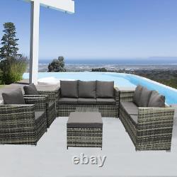 Rattan Garden Furniture Corner Sofa Set with 9 Seaters & Table for Outdoor Patio