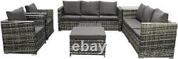 Rattan Garden Furniture Corner Sofa Set with 9 Seaters & Table for Outdoor Patio