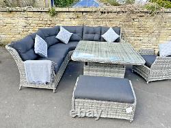 Rattan Garden Furniture Corner Sofa outdoor patio Lounge Chair Dining Table Set