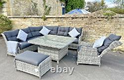 Rattan Garden Furniture Corner Sofa outdoor patio Lounge Chair Dining Table Set