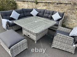 Rattan Garden Furniture Corner Sofa outdoor patio Lounge Chair Dining Table Set