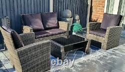 Rattan Garden Furniture, Dark Grey Rattan Set, Patio, 2 chairs 1 sofa 1 table