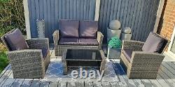 Rattan Garden Furniture, Dark Grey Rattan Set, Patio, 2 chairs 1 sofa 1 table