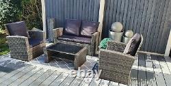 Rattan Garden Furniture, Dark Grey Rattan Set, Patio, 2 chairs 1 sofa 1 table