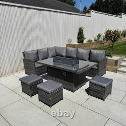 Rattan Garden Furniture Gas Fire Pit And Corner Sofa Set Outdoor Furniture Patio